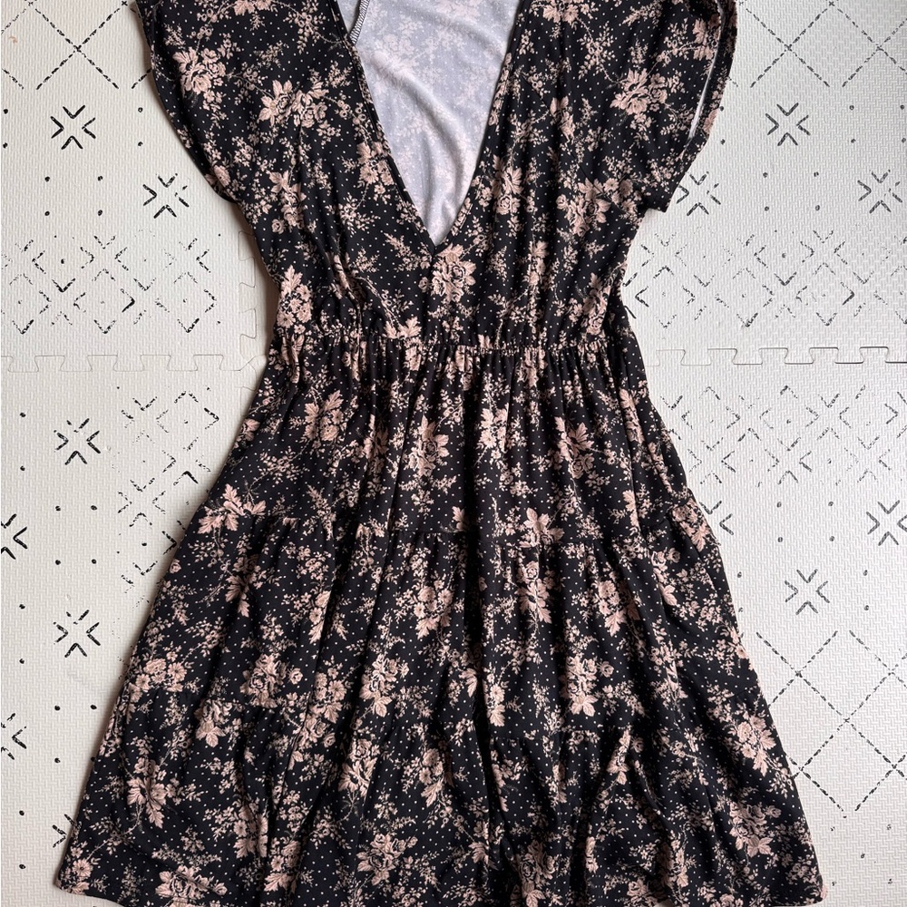 Urban Outfitters Black Mini Dress with Cream Floral Print